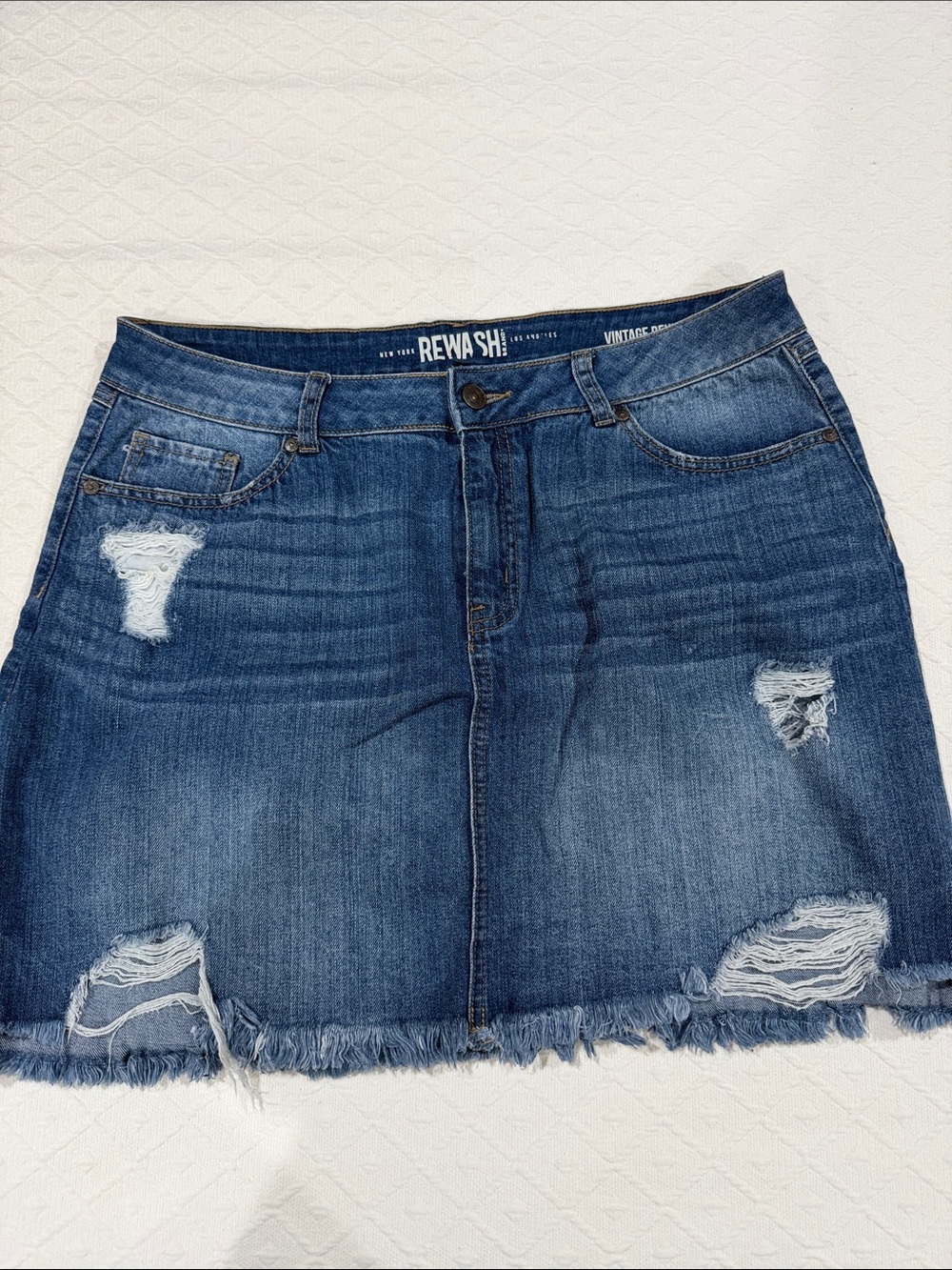 Rewash Dark Blue Distressed Denim Mini Skirt - 15/32